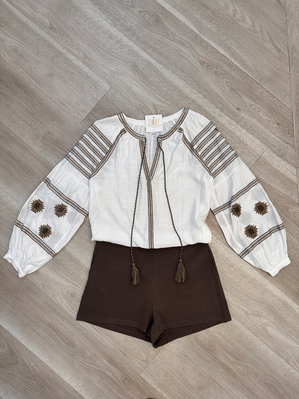 Aztec Embroidered Top